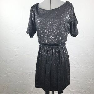 New York & Co. Black Sequin Split Sleeve Sparkle Mini Party Dress